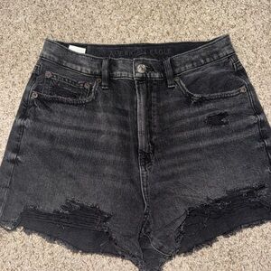American Eagle Outfitters Black Distressed High-Rise Jean Shorts